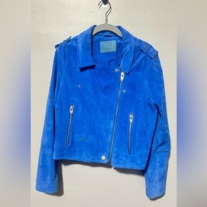 SL8 Blank NYC Suede Leather Moto Biker Jacket 100% Leather Asymmetric Crop